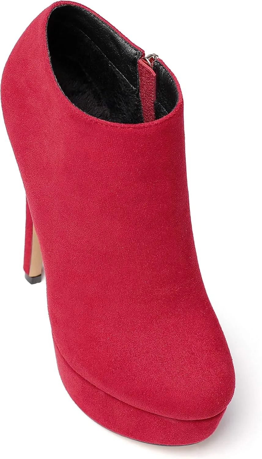 SAMMITOP Women's Round Toe High Heel Ankle Boots Side Zipper Booties Winter Shoes