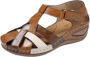 Sandals Women Dressy Summer Closed Toe Wedge Platform Vintage Casual Hollow Out Comfy Gladiator Ladies 2025 Ankle for Strap Roman Style Shoes Anti-Slip Comfortable Breathable Outdoor Walking