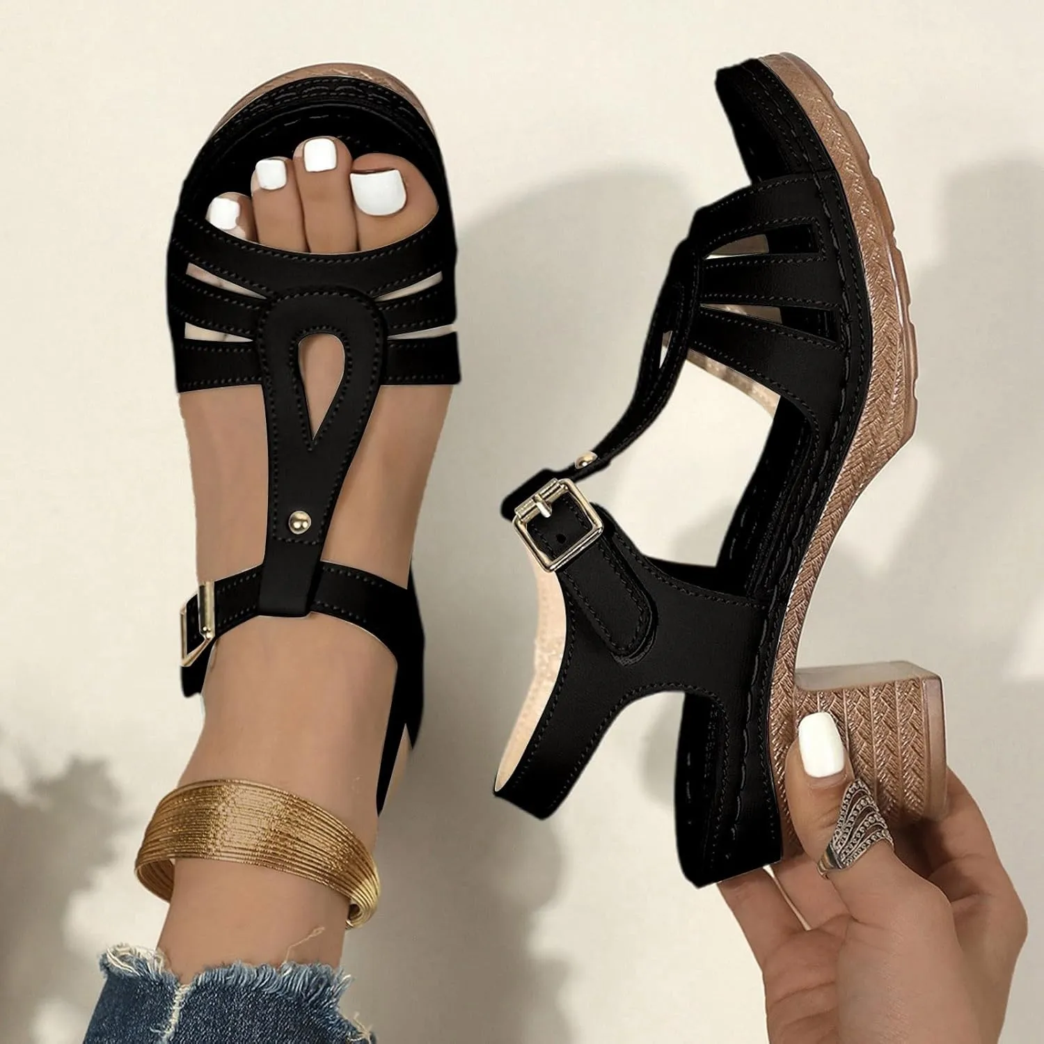 Sandals Women Wedge Shoes Comfortable Orthopedic Sandal Womens Dressy Summer Flip Flops Fashion Walking Wedges with Adjustable Ankle Strap