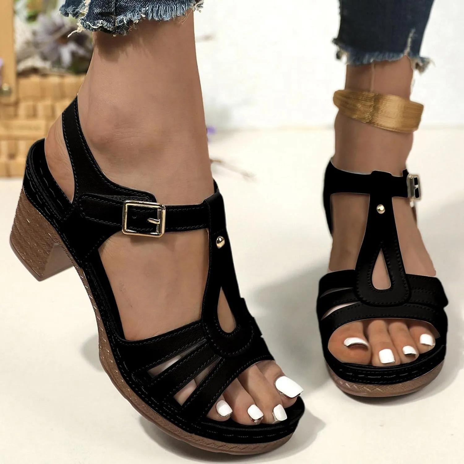 Sandals Women Wedge Shoes Comfortable Orthopedic Sandal Womens Dressy Summer Flip Flops Fashion Walking Wedges with Adjustable Ankle Strap