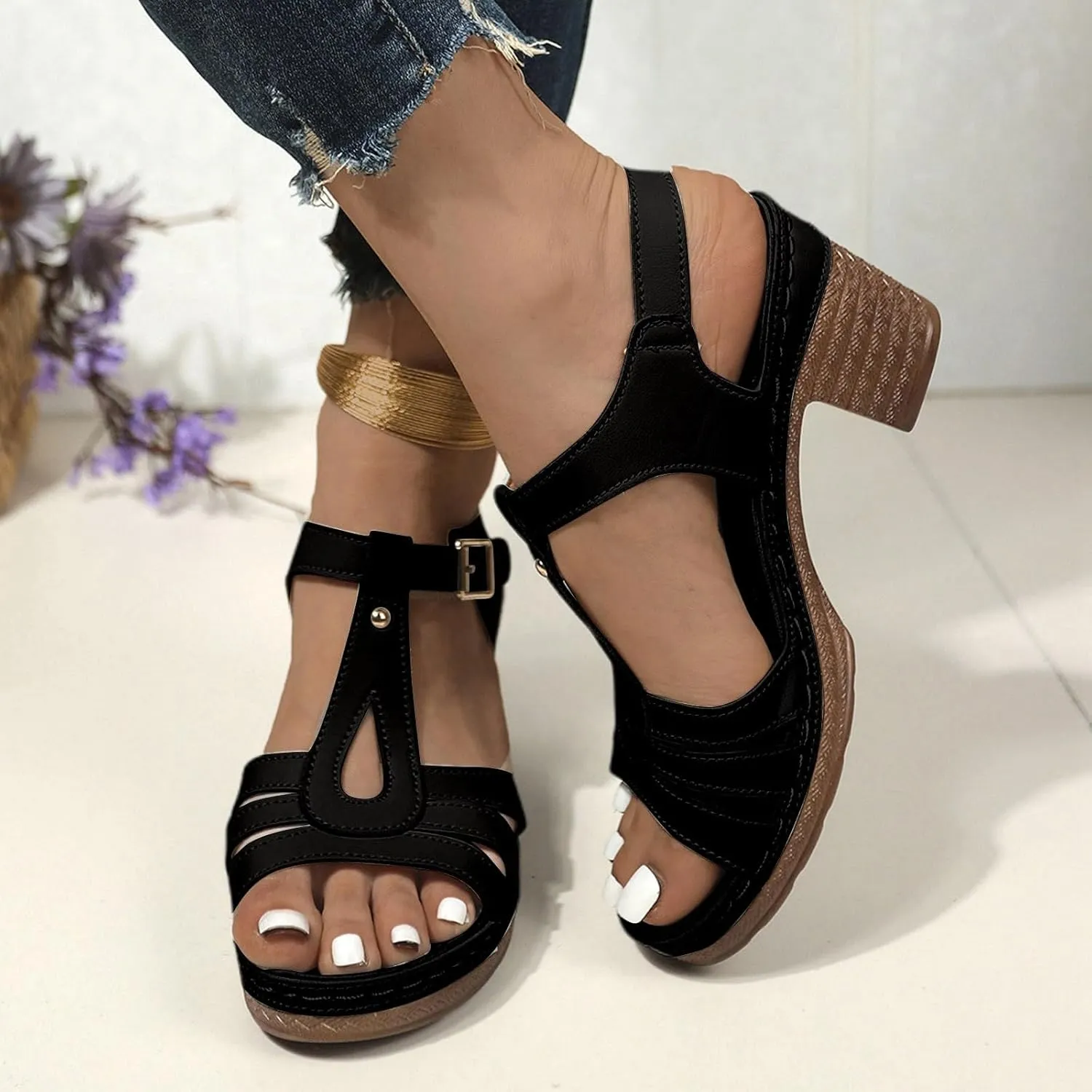 Sandals Women Wedge Shoes Comfortable Orthopedic Sandal Womens Dressy Summer Flip Flops Fashion Walking Wedges with Adjustable Ankle Strap