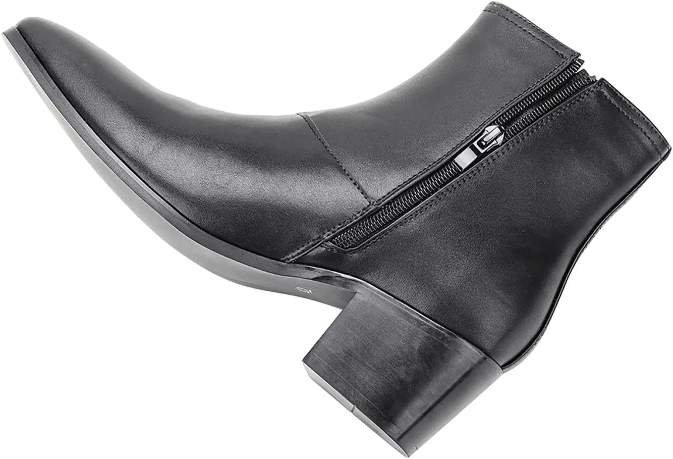 Santimon Chelsea Boots Men Casual Dress Leather Motorcycle Boots Wedding Fashion Tuxedo Zipper Ankle Cowboy Boots for Men