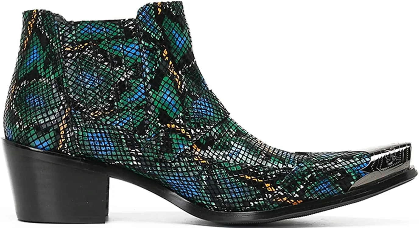 Santimon Men's Chelsea Boots - Leather Western Ankle Boots with Metal Pointed-Toe & Snakeskin Texture - Dress & Casual Boots for Party, Disco, Wedding, Prom & Singer