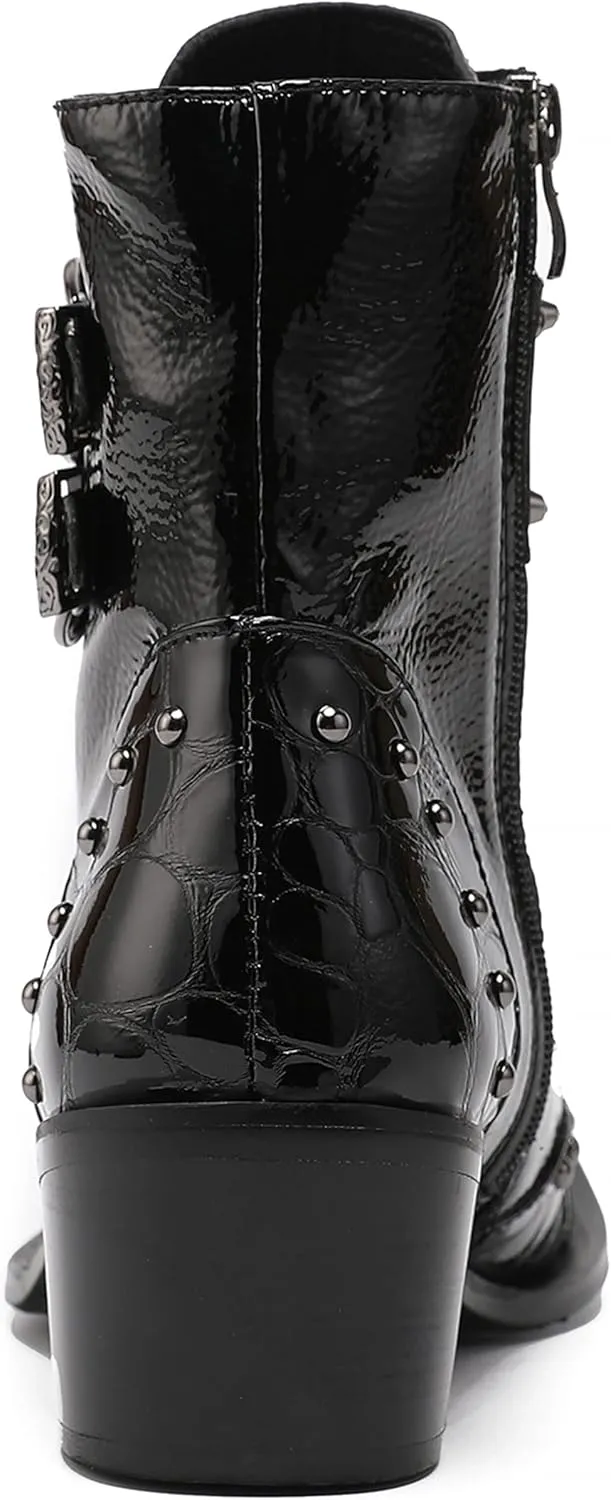 Santimon Mens Oxfords Boots Casual Dress Cowboy Boots Genuine Leather Metal Wingtip Toe Rivets Western Boots Fashion Ballroom Tuxedo Party Disco Rock Singer Prom Wedding Mid Top Boots for Men