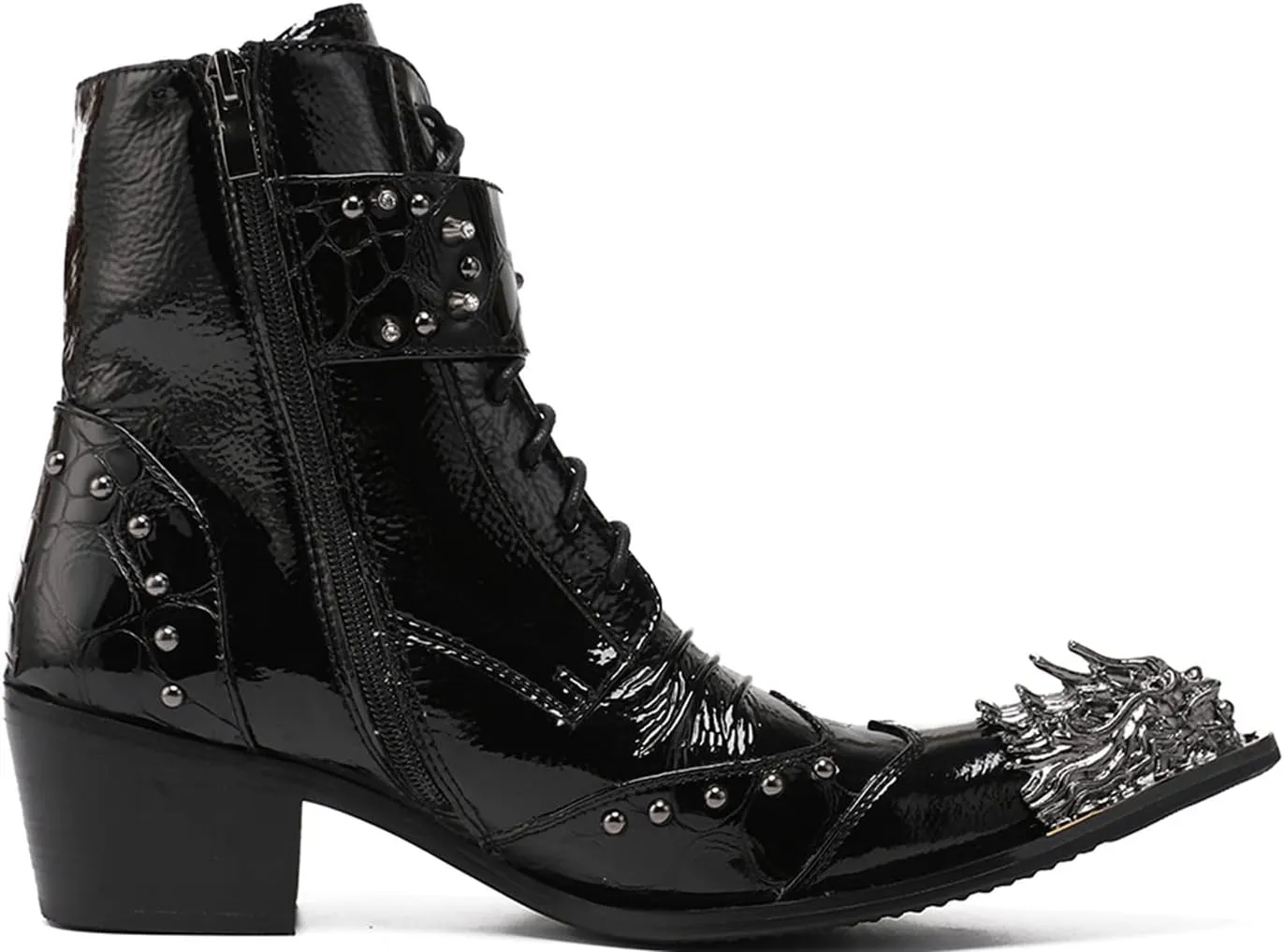 Santimon Mens Oxfords Boots Casual Dress Cowboy Boots Genuine Leather Metal Wingtip Toe Rivets Western Boots Fashion Ballroom Tuxedo Party Disco Rock Singer Prom Wedding Mid Top Boots for Men