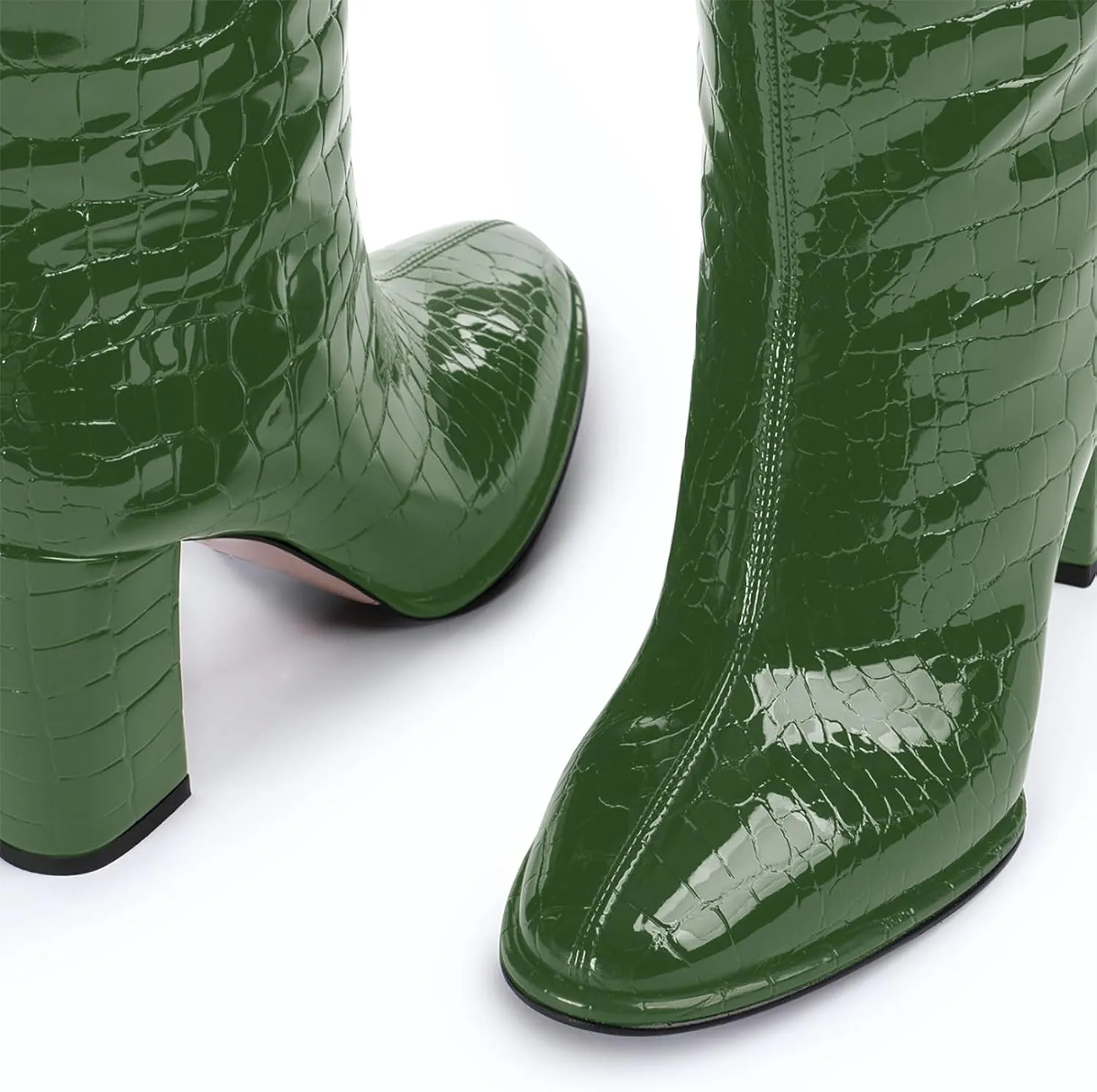 sarawill Women's Pointed Toe Platform Block Heel Knee High Boots Fashion Crocodile Pull On Fall Winter Dressy high Chunky Heel Tall Boots for Women