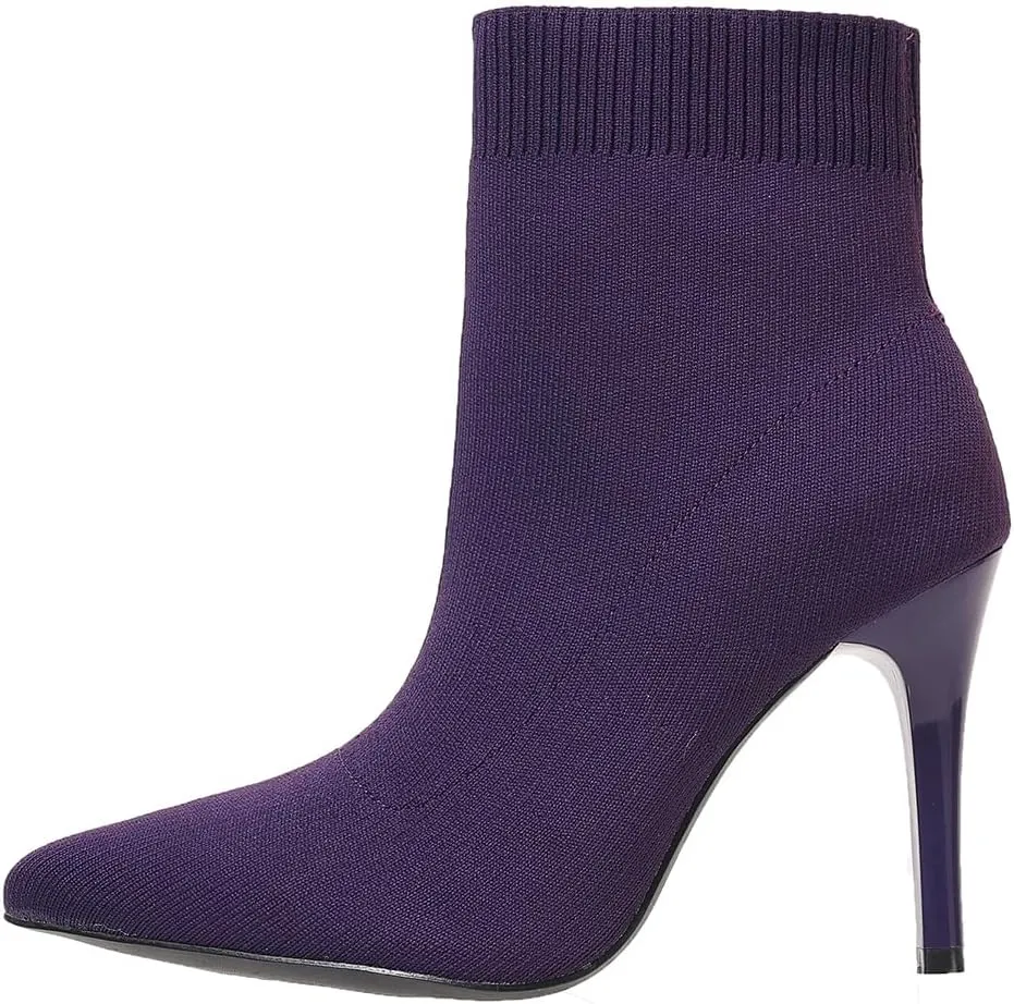 SelRoys Women's Ankle Boots Stretch Elastic Knit Pointed Toe Stiletto Heel Breathable Fashion Sock Booties