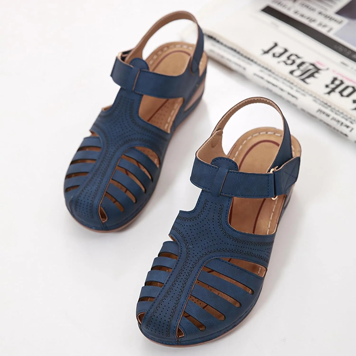 Semshedy Women's Close Toe Sandals, Comfortable Beach Athletic Sandals Casual Orthotic Shoes, Lightweight Ankle Strap Wedges Shoes
