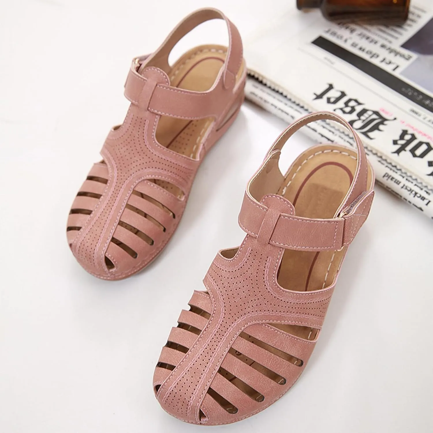Semshedy Women's Close Toe Sandals, Comfortable Beach Athletic Sandals Casual Orthotic Shoes, Lightweight Ankle Strap Wedges Shoes
