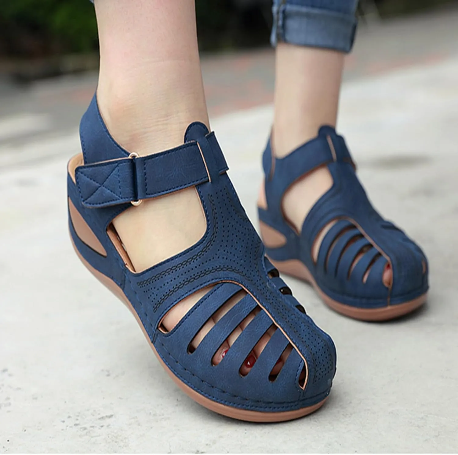 Semshedy Women's Close Toe Sandals, Comfortable Beach Athletic Sandals Casual Orthotic Shoes, Lightweight Ankle Strap Wedges Shoes