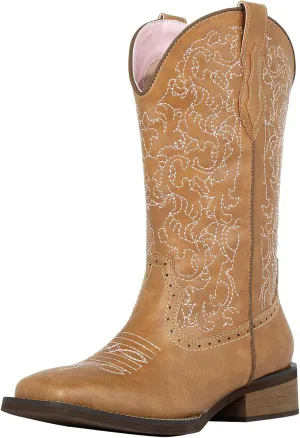 SheSole Cowboy Boots For Women Wide Square Toe Mid Calf Ladies Western Cowgirl Boots