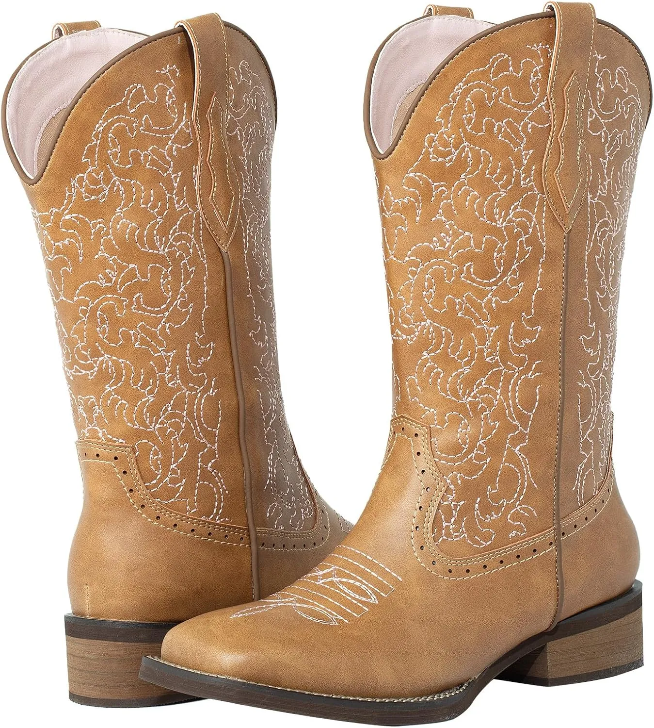 SheSole Cowboy Boots For Women Wide Square Toe Mid Calf Ladies Western Cowgirl Boots