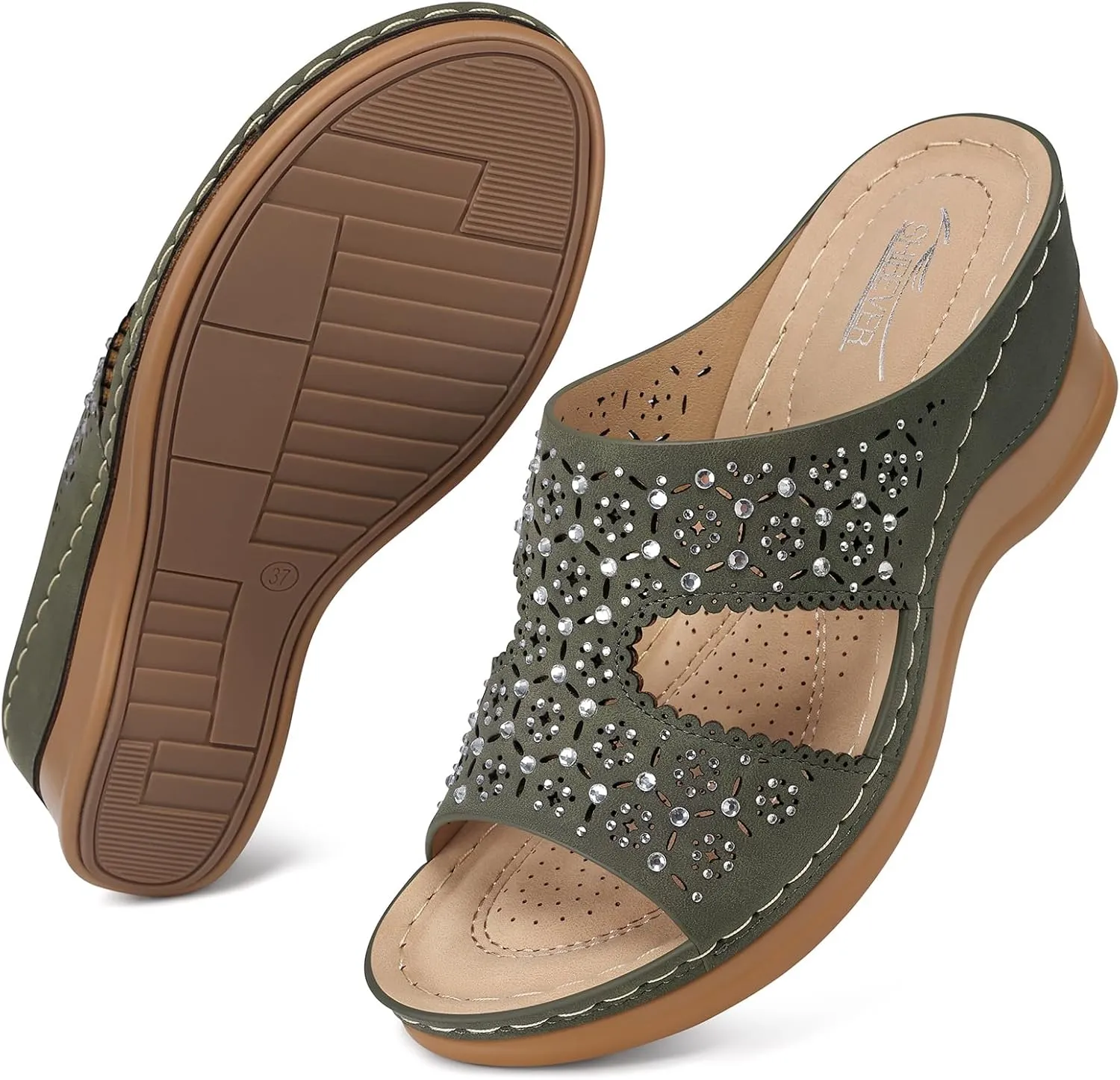 SHIBEVER Wedge Sandals for Women Dressy: Summer Slip On Womens - Slide Comfortable Walking Platform Sandals