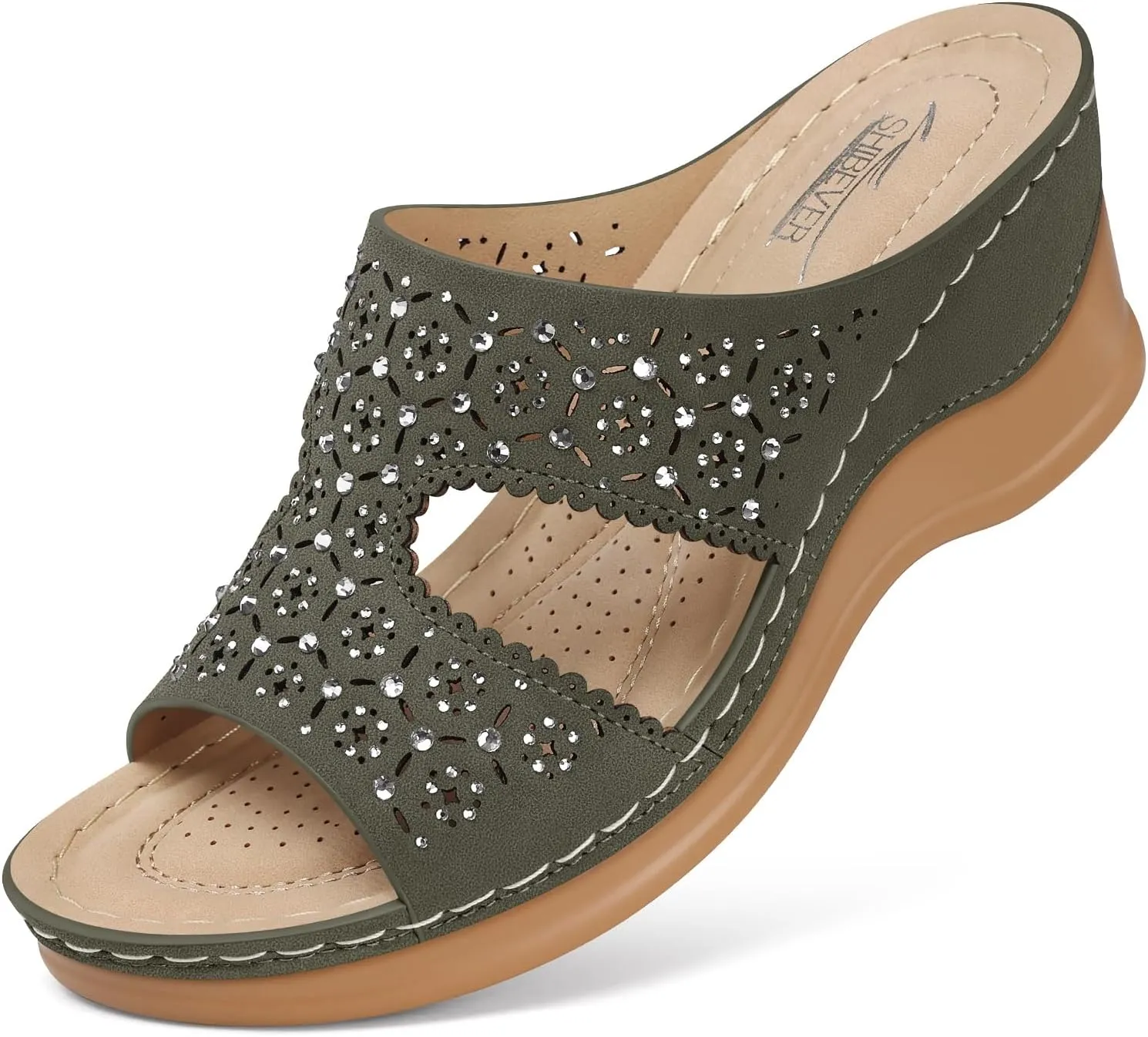 SHIBEVER Wedge Sandals for Women Dressy: Summer Slip On Womens - Slide Comfortable Walking Platform Sandals