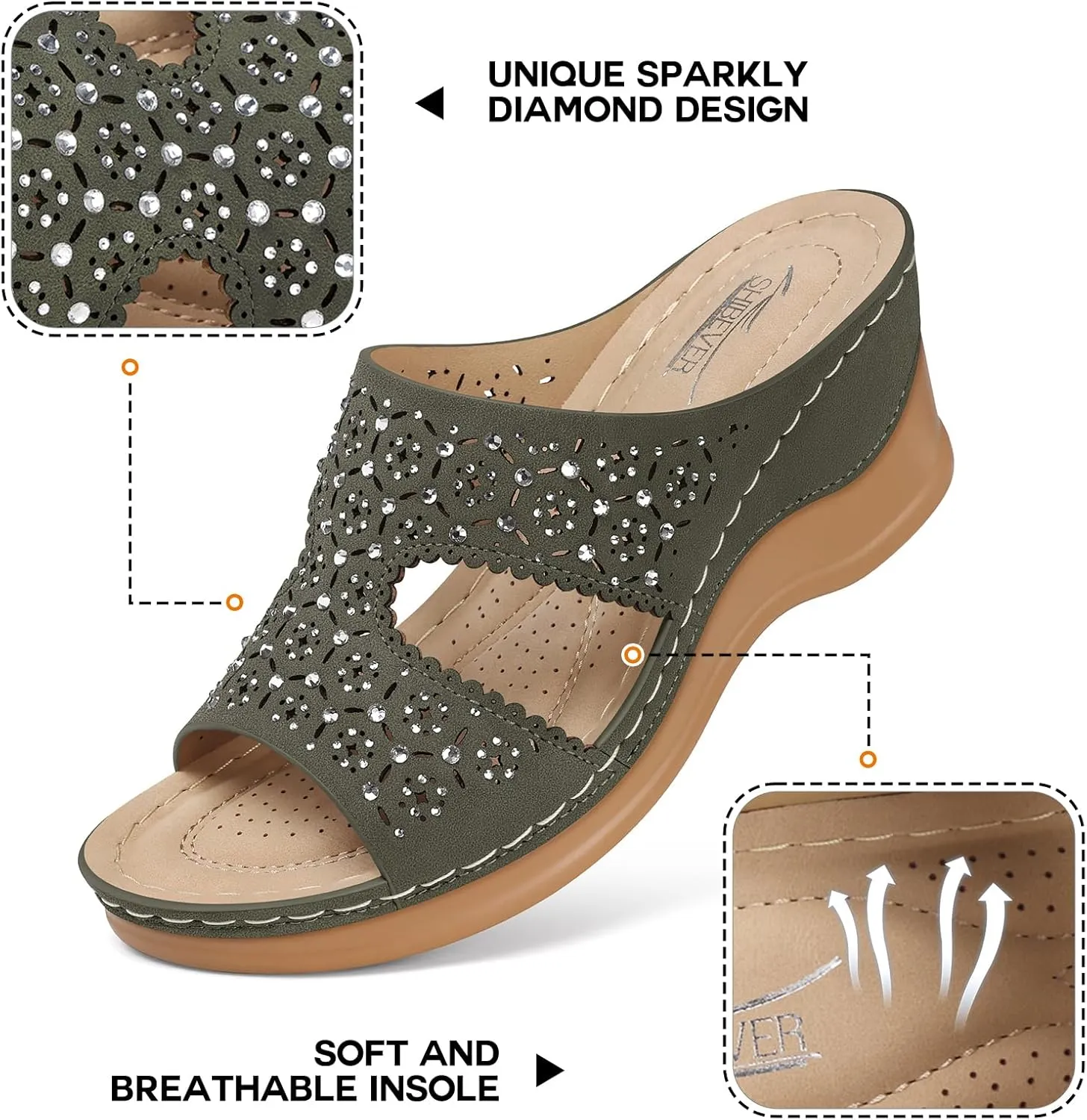SHIBEVER Wedge Sandals for Women Dressy: Summer Slip On Womens - Slide Comfortable Walking Platform Sandals