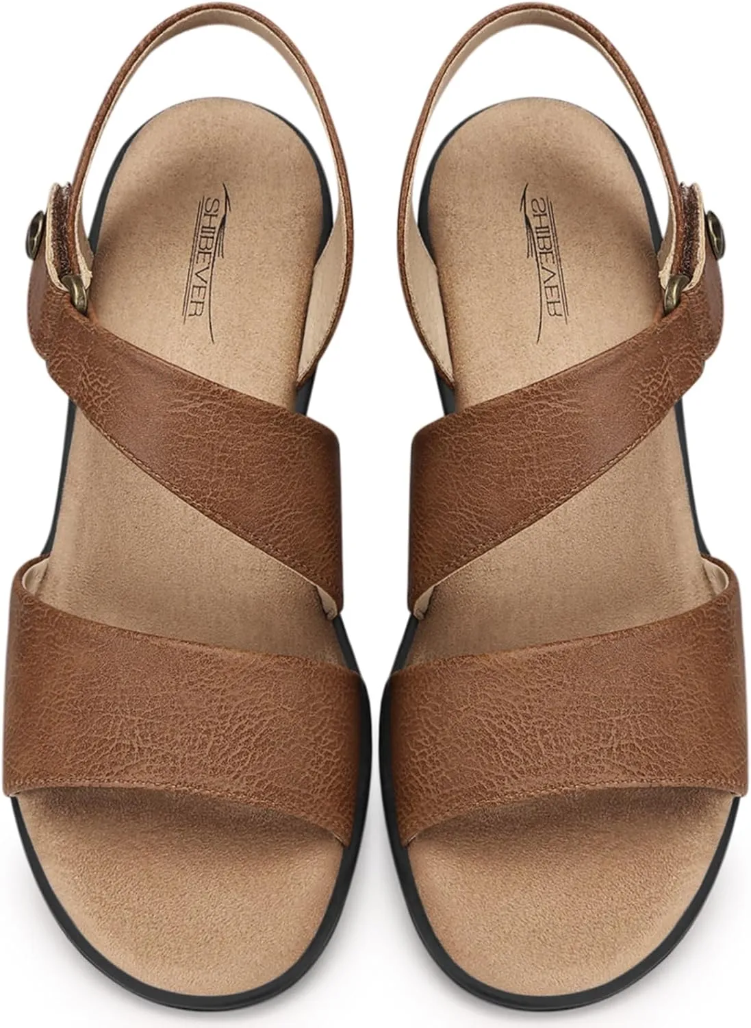 SHIBEVER Women's Low Wedge Heel Sandals Dressy Summer Ankle Strap Sandals Open Toe Comfortable Causal Platform Shoes