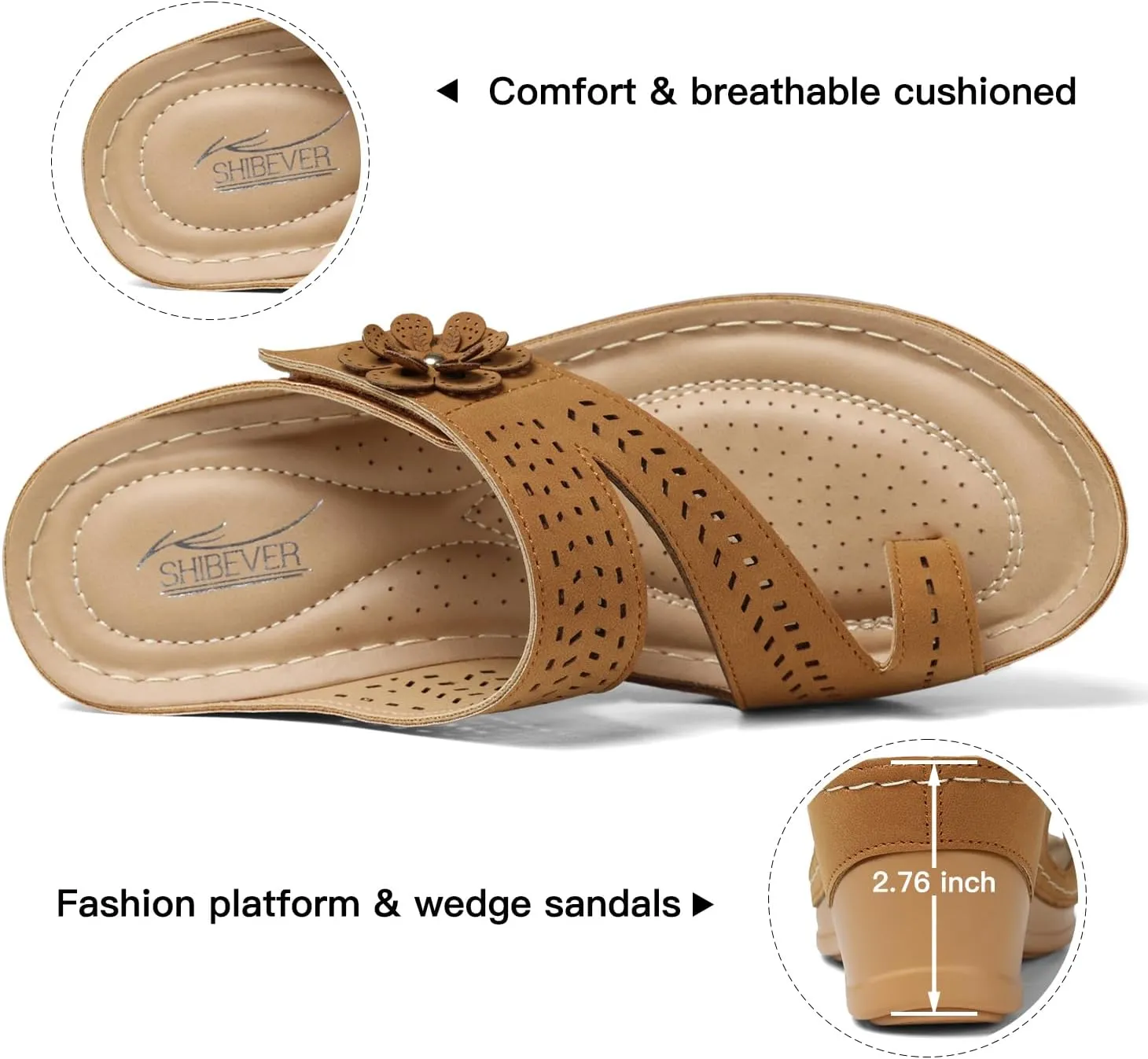 SHIBEVER Women's Wedge Sandals Platform: Comfortable Dressy Arch Support - Summer Open Toe Women Sandals