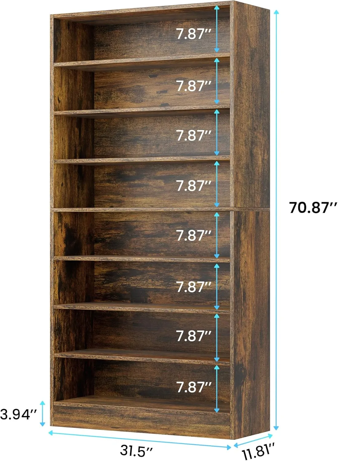 Shoe Cabinet, 8 Tiers Large Wooden Shoe Organizer Cabinet, Vertical Tall Shoe Storage Cabinet Entryway, Open Farmhouse Shoe Cabinet for Closet, Bedroom, Brown