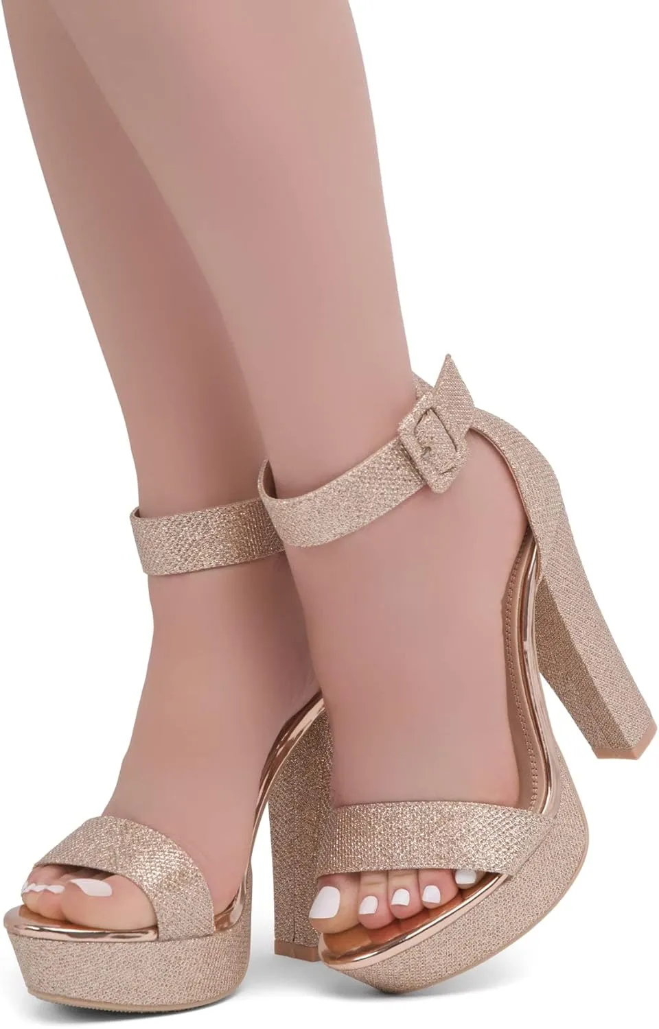 Shoe Land SL-Cutesy Women's Platform Heels Chunky Block High Heeled Sandals Open Toe Ankle Strappy High Heels Black Red Chunky Platform Heels for Prom Wedding Party