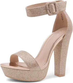 Shoe Land SL-Cutesy Women's Platform Heels Chunky Block High Heeled Sandals Open Toe Ankle Strappy High Heels Black Red Chunky Platform Heels for Prom Wedding Party