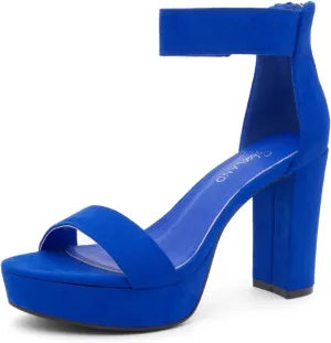 Shoe Land SL-Cutesy Women's Platform Heels Chunky Block High Heeled Sandals Open Toe Ankle Strappy High Heels Black Red Chunky Platform Heels for Prom Wedding Party