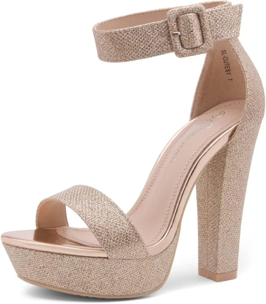 Shoe Land SL-Cutesy Women's Platform Heels Chunky Block High Heeled Sandals Open Toe Ankle Strappy High Heels Black Red Chunky Platform Heels for Prom Wedding Party