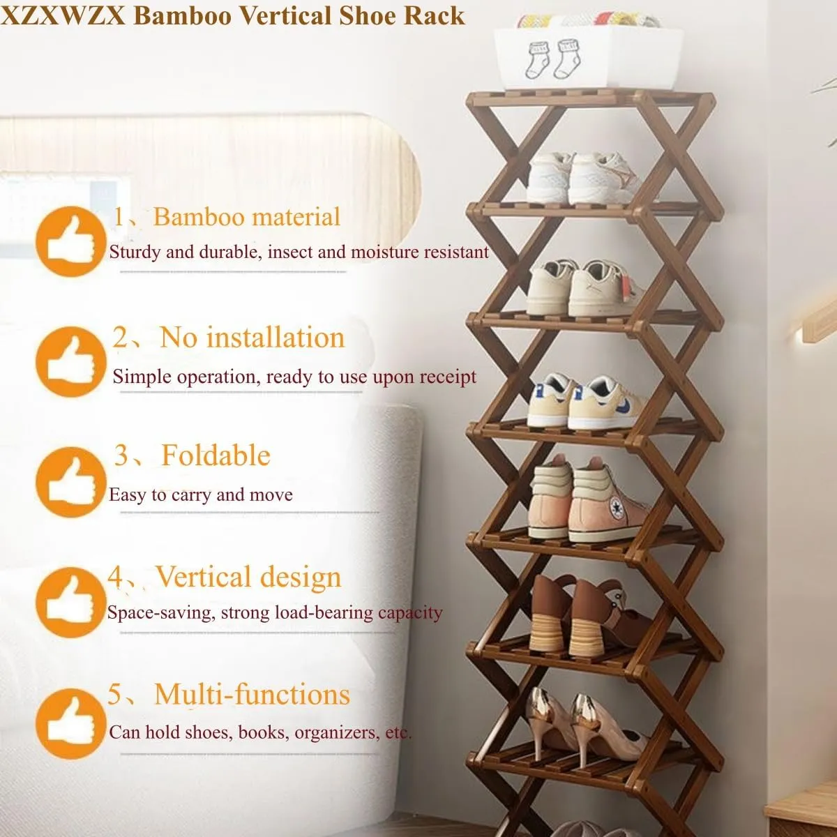 Shoe Rack, Bamboo Foldable Shoes Organizer Free Standing Shelf for Entryway, Closet, Bedroom, Hallway, | Natural | Functional | Multifunctional Shoe Rack (Brown Color) 6 Layers