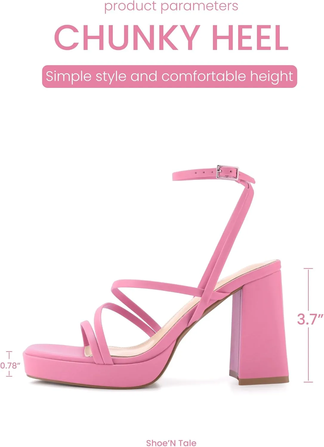 Shoe'N Tale Platform Heels for Women Strappy Block Chunky Heels Square Toe Ankle Buckle Sandals