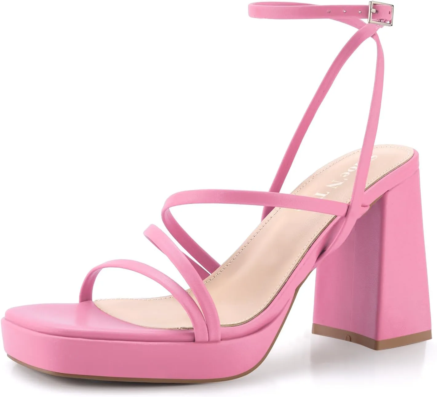 Shoe'N Tale Platform Heels for Women Strappy Block Chunky Heels Square Toe Ankle Buckle Sandals