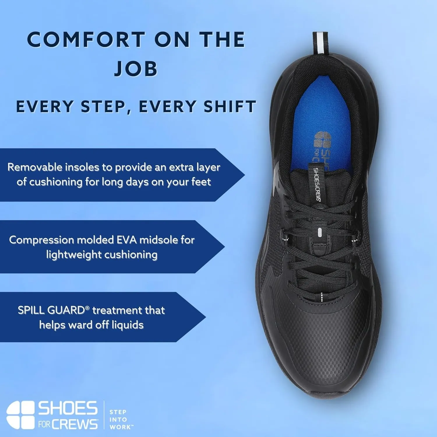 Shoes for Crews Crossing, Women's Slip Resistant Work Shoes, Healthcare and Food Service Sneakers, Water Resistant, Black or White