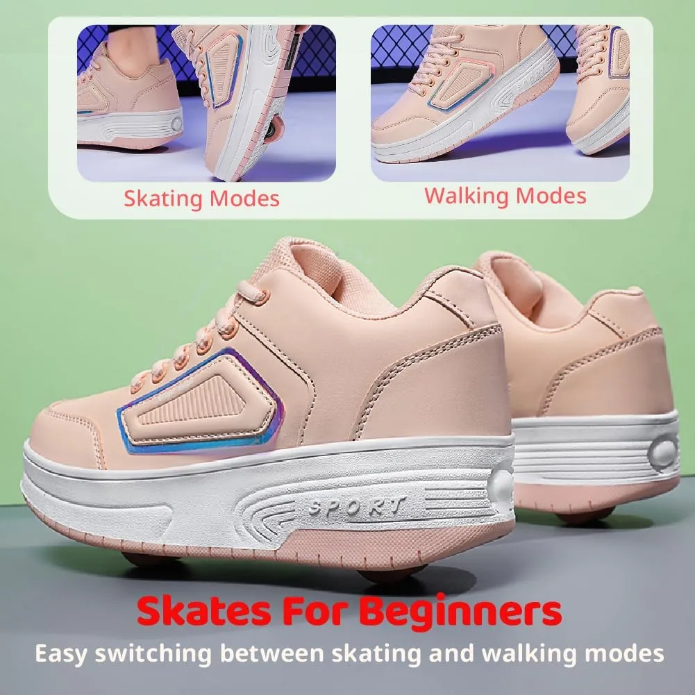 Shoes with Wheel for Kids - Roller Skate Retractable Wheels Fashion Sneakers Wheeled for Christmas Halloween Beginners