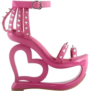 SHOW STORY Punk Black Spikes Strappy Heart Heel Wedge Evening Sandals,LF40204