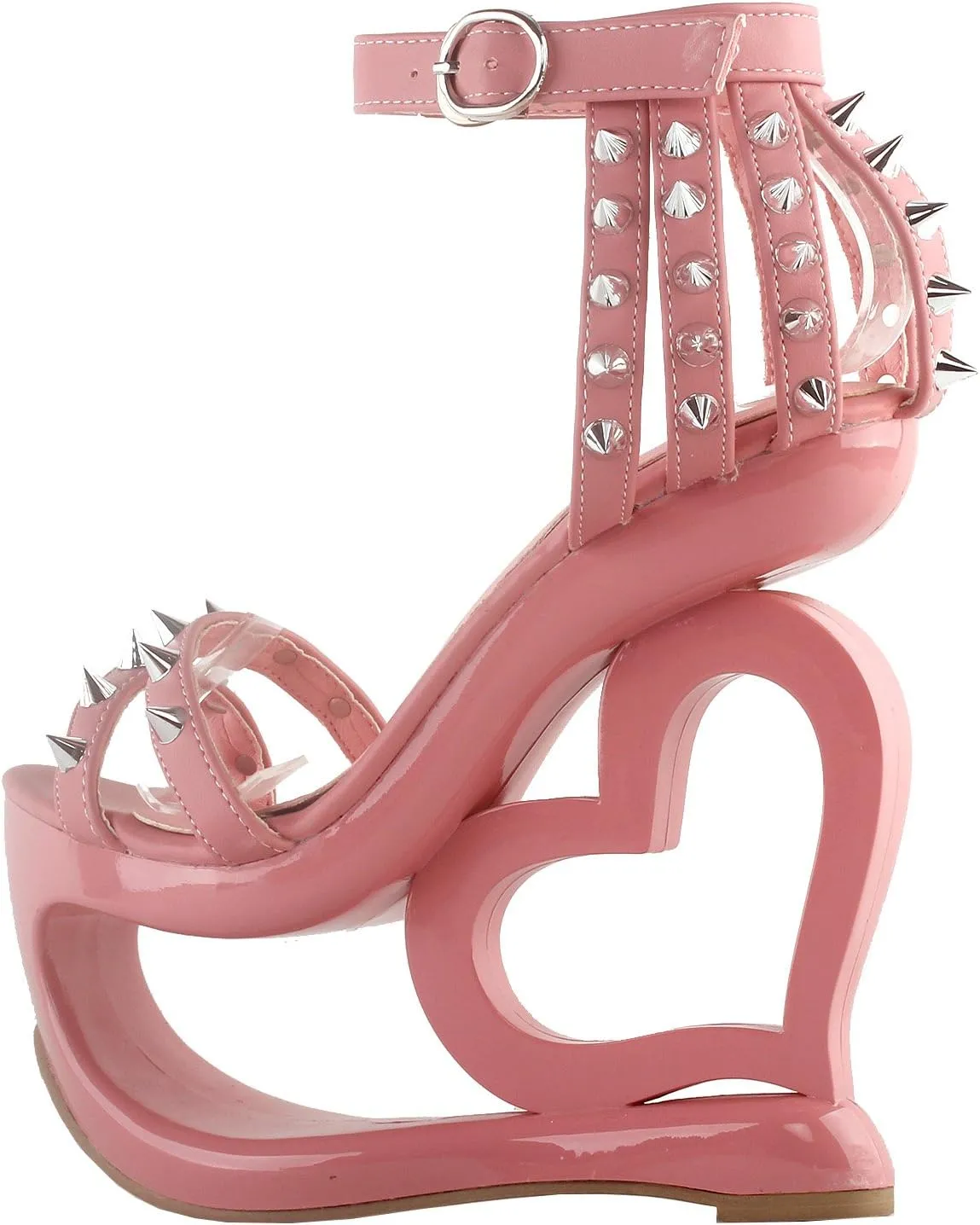 SHOW STORY Punk Black Spikes Strappy Heart Heel Wedge Evening Sandals,LF40204