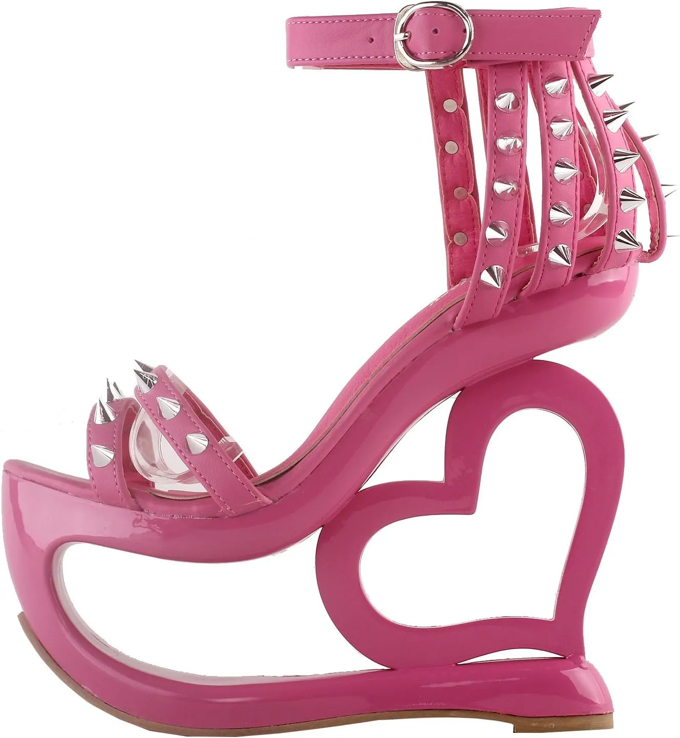 SHOW STORY Punk Black Spikes Strappy Heart Heel Wedge Evening Sandals,LF40204