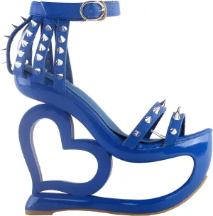 SHOW STORY Punk Black Spikes Strappy Heart Heel Wedge Evening Sandals,LF40204