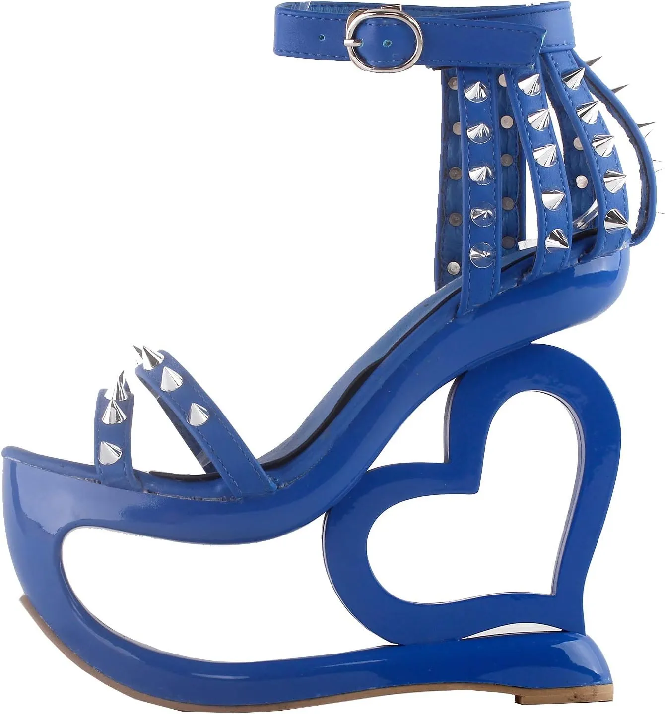SHOW STORY Punk Black Spikes Strappy Heart Heel Wedge Evening Sandals,LF40204