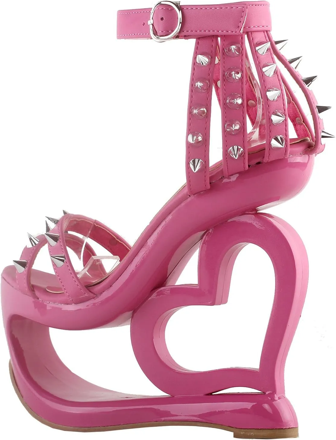SHOW STORY Punk Black Spikes Strappy Heart Heel Wedge Evening Sandals,LF40204