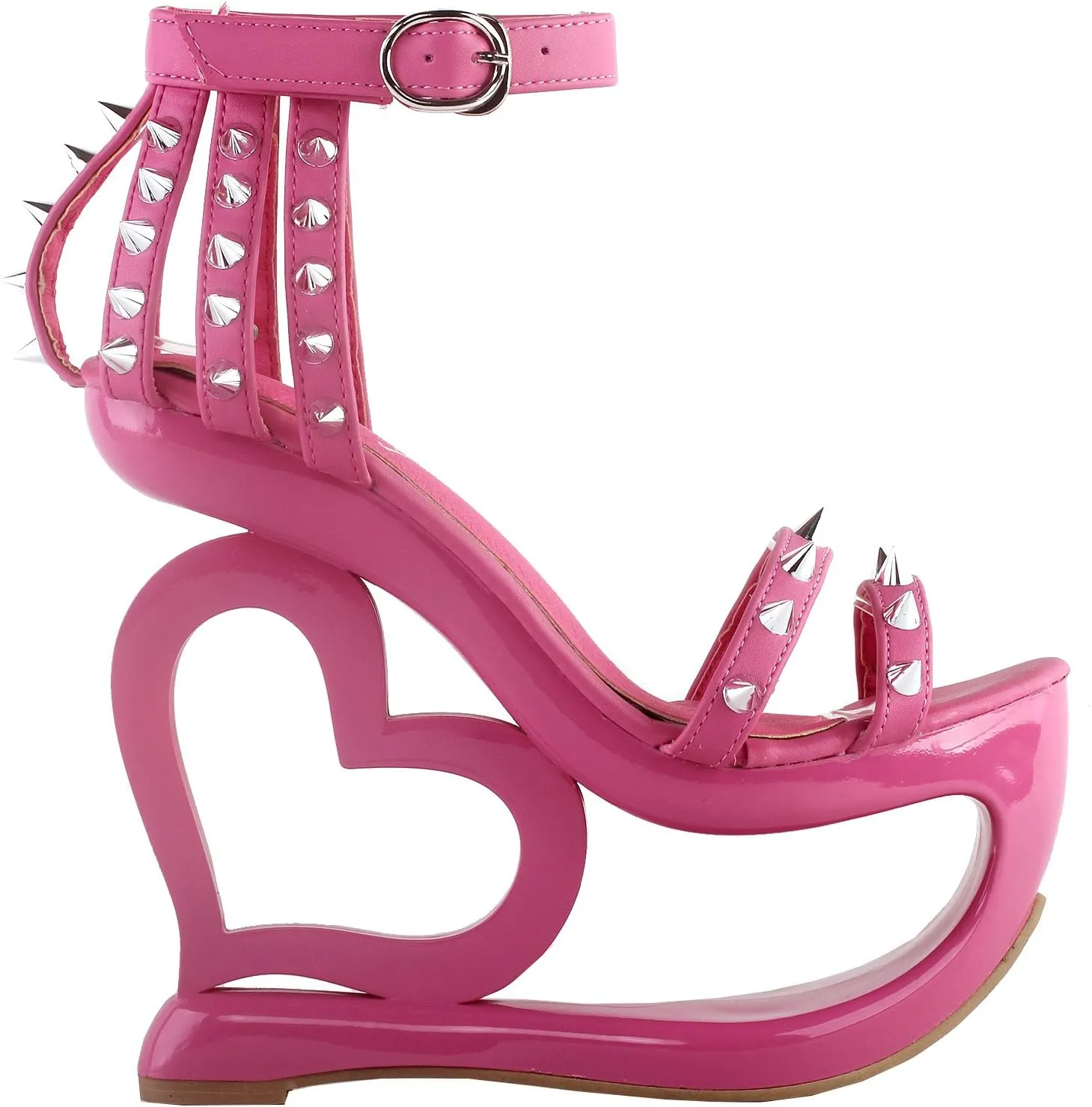 SHOW STORY Punk Black Spikes Strappy Heart Heel Wedge Evening Sandals,LF40204