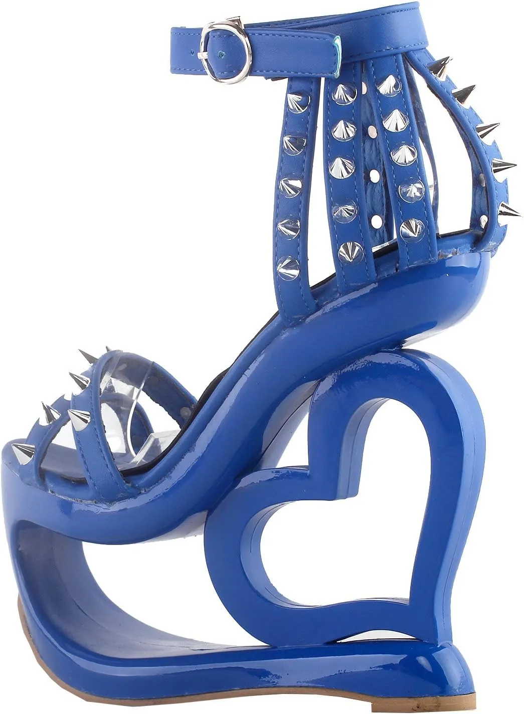 SHOW STORY Punk Black Spikes Strappy Heart Heel Wedge Evening Sandals,LF40204