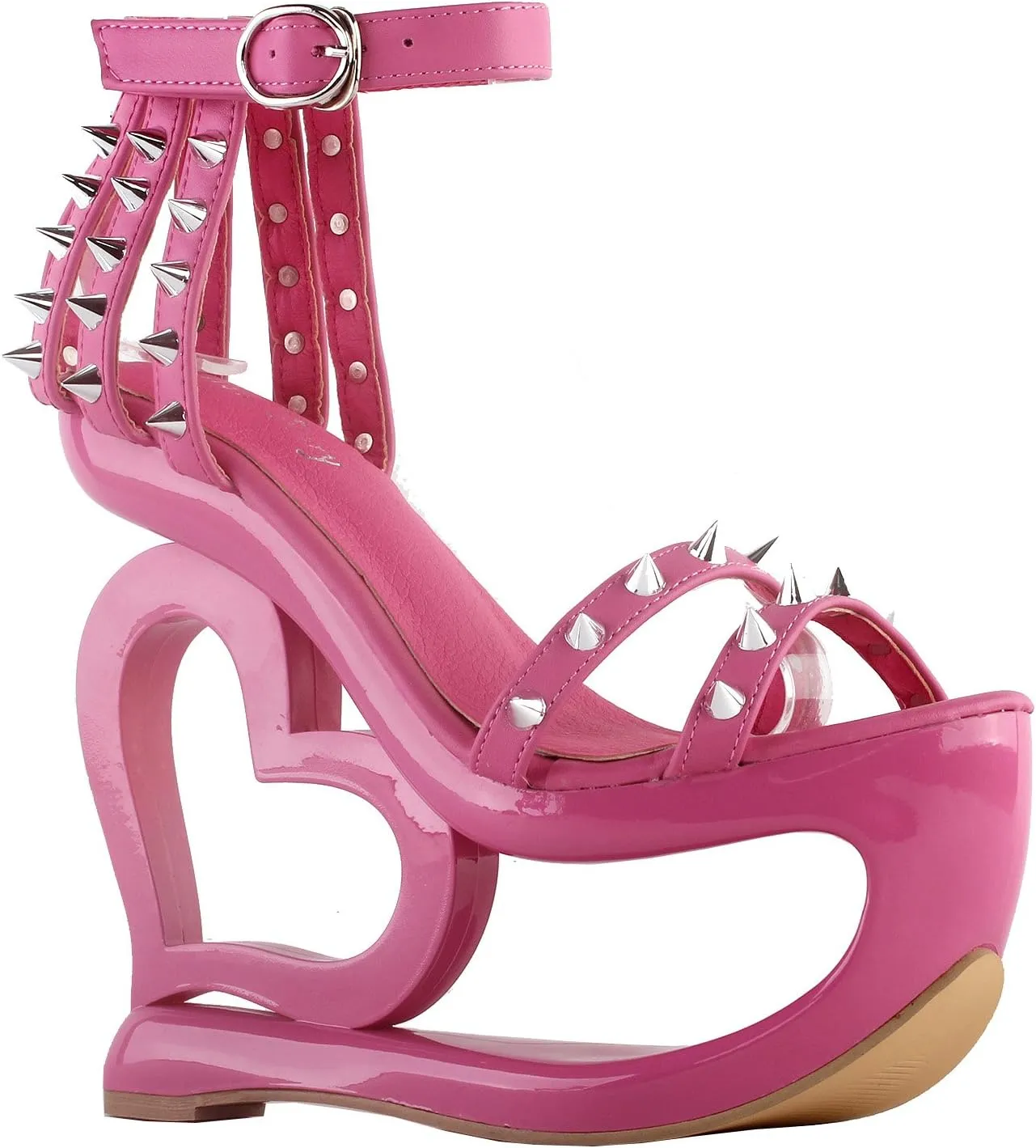 SHOW STORY Punk Black Spikes Strappy Heart Heel Wedge Evening Sandals,LF40204