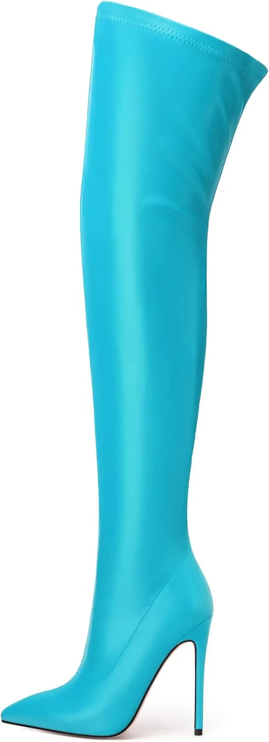 SHOWFOREST Over the Knee Boots for Women Pointed Toe Stiletto High Heel Side Zipper 4.7 Inch Fall Boots Elegant Dating Party Evening Thigh High Boots