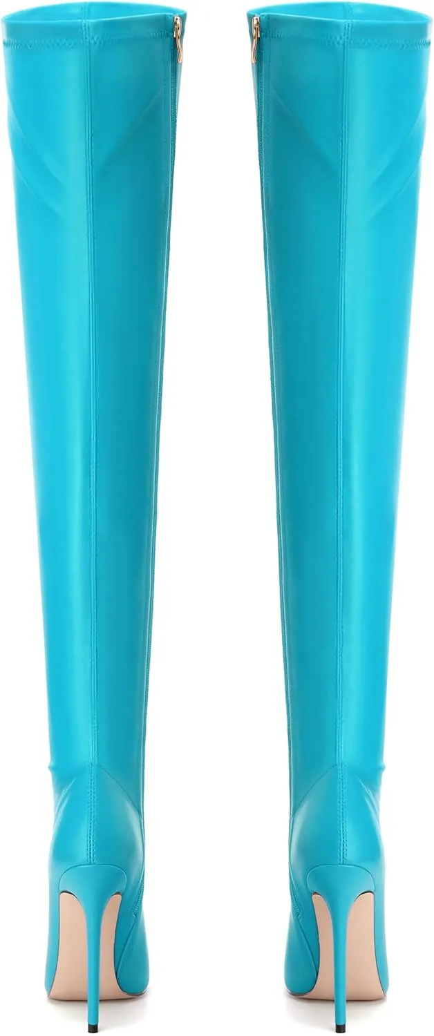 SHOWFOREST Over the Knee Boots for Women Pointed Toe Stiletto High Heel Side Zipper 4.7 Inch Fall Boots Elegant Dating Party Evening Thigh High Boots