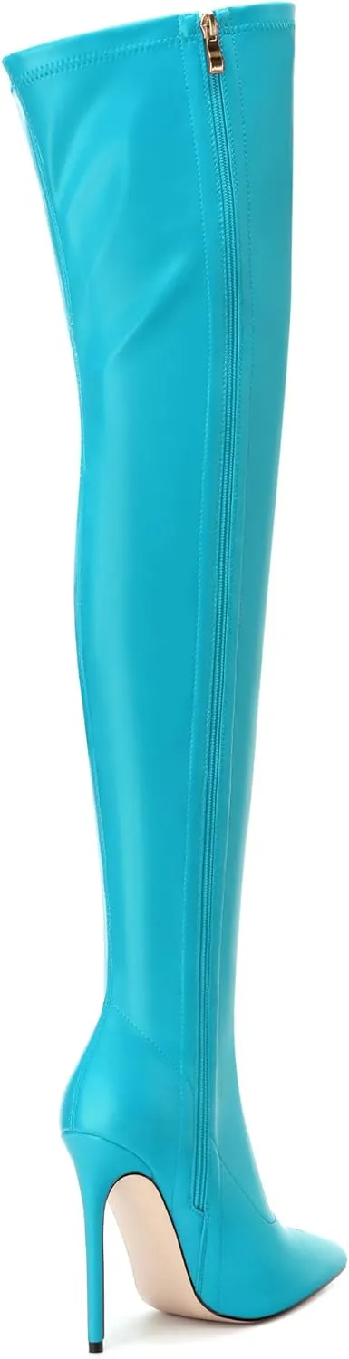SHOWFOREST Over the Knee Boots for Women Pointed Toe Stiletto High Heel Side Zipper 4.7 Inch Fall Boots Elegant Dating Party Evening Thigh High Boots