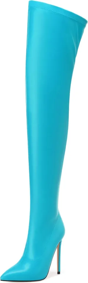 SHOWFOREST Over the Knee Boots for Women Pointed Toe Stiletto High Heel Side Zipper 4.7 Inch Fall Boots Elegant Dating Party Evening Thigh High Boots