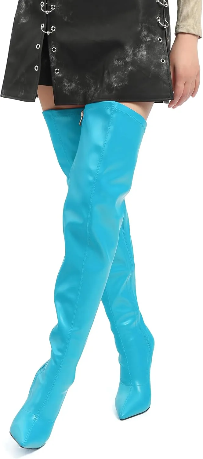 SHOWFOREST Over the Knee Boots for Women Pointed Toe Stiletto High Heel Side Zipper 4.7 Inch Fall Boots Elegant Dating Party Evening Thigh High Boots