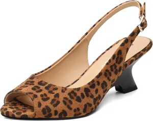 SKYSTERRY Women's Peep Toe Slingback Kitten Wedge Heel Sandals Low Heel Comfortable Sexy Dress Pumps Shoes for Wedding Party Evening 2.4 Inch