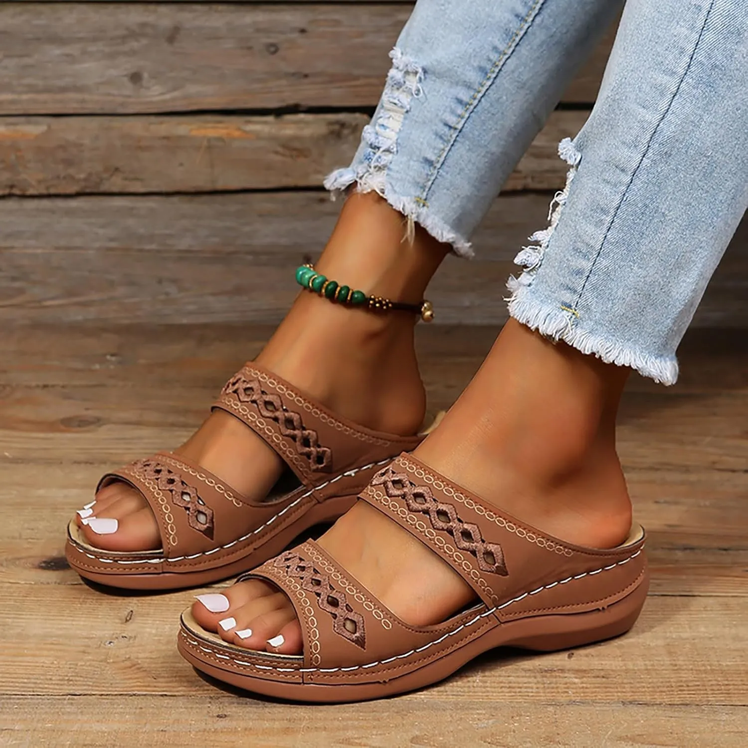 Slide Sandals for Women, Orthopedic Sandals, Comfortable Beach Orthotic Sandal with Arch Support Dressy Summer