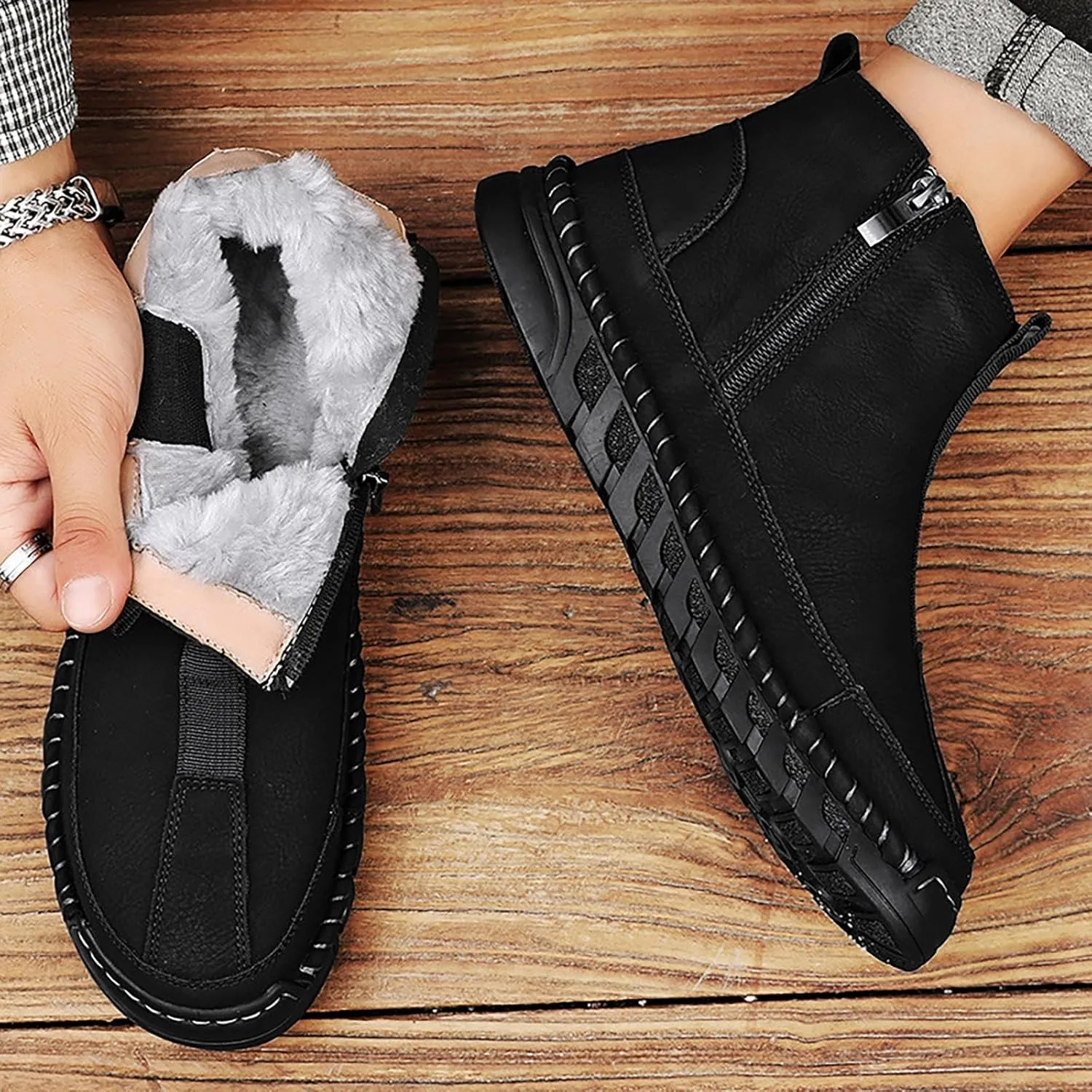 Snow Shoes For Men Leather Slip On Ankle Booties Non-Slip Casual Shoes Hiking Boots Women 𝐖aterproof