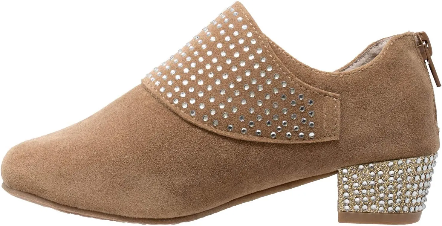 SOBEYO Girls Ankle Booties Rhinestone Crystal Accent Block Heel Boots for Kids