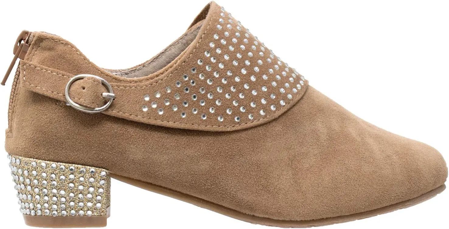 SOBEYO Girls Ankle Booties Rhinestone Crystal Accent Block Heel Boots for Kids